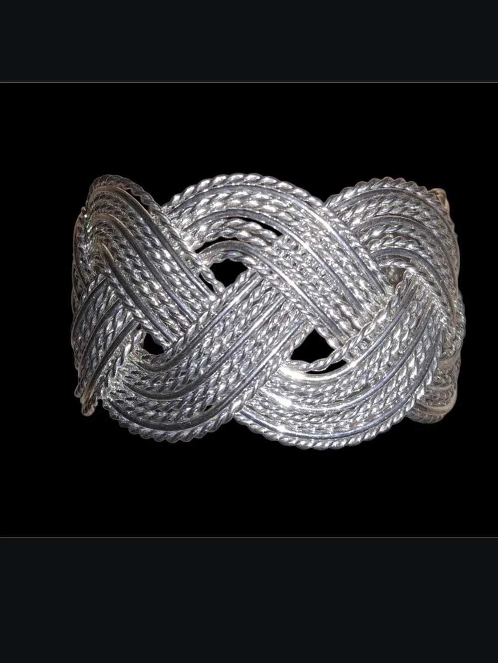 Bold Braided Cuff Bracelet Silvertone Excellent Preloved Cond
